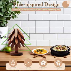 Christmas Tripod Thermal Insulation <strong>Pads</strong> Foldable Tree Shaped Wooden <strong>Cup</strong> Coaster Set Heat-Resistant Anti-Scald Home <strong>Cup</strong> Holder - Product Image 3