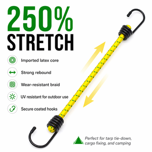 Cordons élastiques avec deux crochets en carbone, 8 mm, 150 cm, <span class=keywords><strong>corde</strong></span> en polyester et latex noire, pour le contrôle des charges, utilisation moto, écologique, durable, 33 kg - Product Image 1