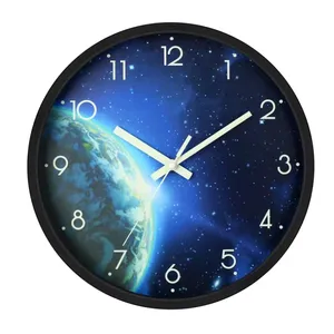 Night Light Wall Clock 12Inch Silent Round Battery Operated Clock For Living Room Sound Sensor And Adjustable