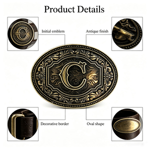Hebilla de Cinturón Personalizada de 30-36 mm con Letra Inicial Estilo Vaquero Occidental Vintage, Aleación de Zinc, Latón Antiguo para Hombre, Accesorio para Cinturón de Jeans - Product Image 2