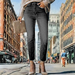 ZZH XZ2678 Jeans de Mezclilla Ajustados y Transpirables de Cintura Alta para Mujer, Pantalones Casuales Versátiles para Verano/Invierno - Product Image 2