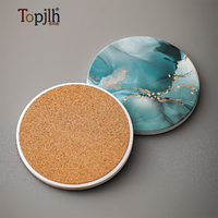 Sous-verre en céramique personnalisé Topjlh avec dos en liège, rond, pour sublimation, transfert thermique, tapis de tasse, cadeau pour la maison, décoration de table