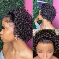 Perruque de luxe HD Lace Frontal coupe Pixie, perruque courte bouclée afro en cheveux humains pour femmes noires, cheveux Remy pré-épilés avec baby hair