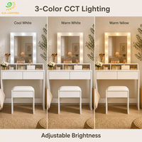 Table de maquillage Joystar avec miroir et éclairage LED, avec tabouret, lumière réglable 3 couleurs CCT, câble USB de 2 m, verre et bois