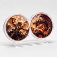Lot de 2 pièces de 1 oz en cuivre, ensemble de médailles bimondes imprimées en 2D, motif Dragon guerrier ailé en bataille, pour collection d'art fantastique et cadeau