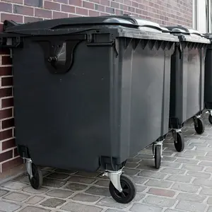 פח נייד למחזור פסולת אשפה מפלסטיק עם ארבעה גלגלים מיכל פסולת 1100 ליטר
