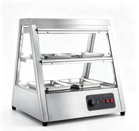 Vitrine chauffante électrique professionnelle avec économie d'énergie, couleur argent, capacité 2x2 bacs, pour buffets et événements de restauration