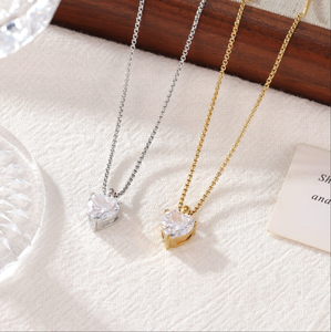 Collar de Cadena con Eslabones en Forma de Corazón, Chapado en Oro de 18K, Acero Inoxidable, con Diamante de Corte Asscher, Delicado y Moderno para Mujer, No se Deslustra - Product Image 1