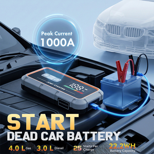 Démarreur de secours 1000A, batterie externe 6000mAh 22.2Wh, démarre les véhicules essence 4.0L et diesel 3.0L, protection de sécurité 10-en-1 pour voitures 12V - Product Image 6
