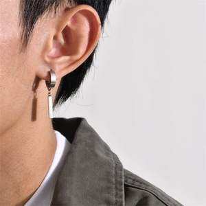 Fashion Fine Personalized Jewelry Stainless Steel Blank bar Charm <b>Hoop</b> <b>Earring</b> for Men - Product Image 2