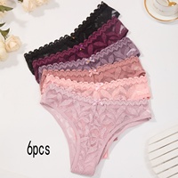 Lot de 6 culottes en dentelle florale pour femme, taille basse, avec nœud décoratif, respirantes, transparentes, couleurs assorties
