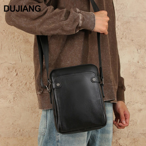 Bolso Cruzado para Hombre Dujiang, Cuero Genuino Negro, Resistente, para Uso Diario, Color Sólido, Otoño 2025 - Product Image 1