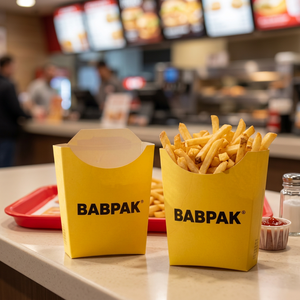 Custom Embossed French Fry Takeout Boxes Yellow Paper Food Grade Kraft Snack <b>Containers</b> Self-Erecting Packaging for <b>Potato</b> Chips - Product Image 1