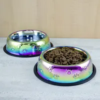 Alimentador de agua de acero inoxidable para gatos y perros, cuencos resistentes de colores arcoíris con Base de goma antideslizante