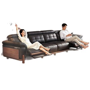 Nuovo Divano Elettrico Multifunzionale in Vera Pelle a Tre Posti con Gambe in Legno e Schiuma ad Alta Elasticità per Soggiorni Piccoli - Product Image 5