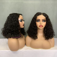 Perruque mi-cheveux humains en gros, texture bouclée crépue pour femmes noires, perruque mi-cheveux 3/4 à retourner, perruque machine, réglable et respirante
