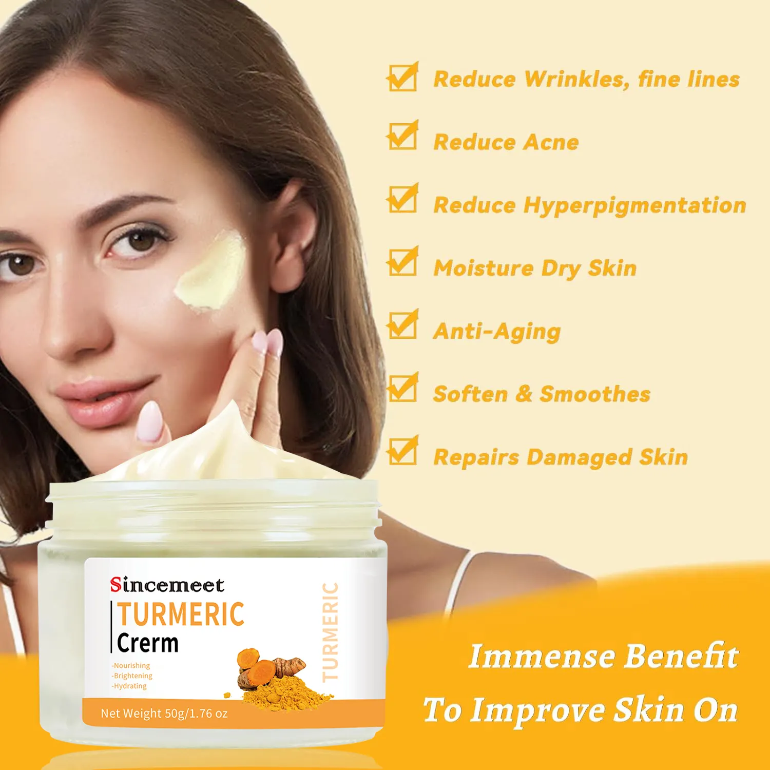 Crema di curcuma crema crema per il viso Anti invecchiamento idratante rimozione macchie scure Anti Acne crema per le donne