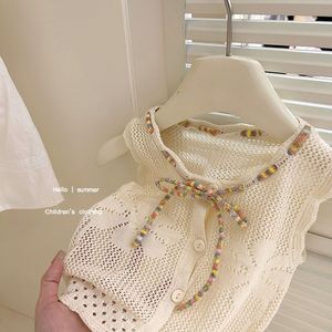 Tongxingyuan Girls' Hollow Knit Vest Summer Thin Cotton Top Set A-<b>Line</b> Skirt Children's Outfit - Product Image 2