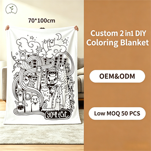 Manta para Colorear DIY Monster Doodle City - Tela Suave y Esponjosa de Visón de 2 Capas con Diseño de Nubes, Luna y Estrellas, Texto Personalizado, OEM ODM 50PCS - Product Image 2