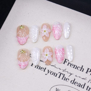 Hạnh nhân màu hồng 3D Hoa Vỏ giả móng tay chất lượng cao ABS Acrylic giả móng tay Báo Chí pháp trên các nhà cung cấp cho ngón tay - Product Image 4