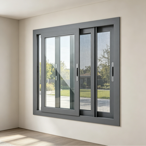 Fenêtres coulissantes modernes en aluminium à profil étroit, verre mat <span class=keywords><strong>taupe</strong></span>, esthétique géométrique - Product Image 1