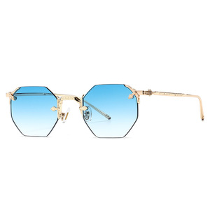 Custom Logo 2026 Vintage Gold Metal Octagon <b>Sun</b> Glasses UV400 Gradient <b>Shades</b> Rimless Polygon <b>Sun</b> Glasses for Men Women - Product Image 3