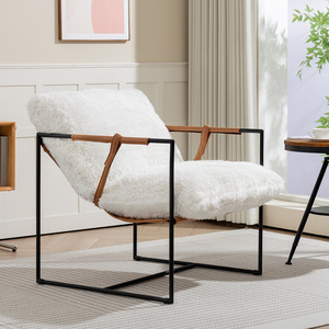 <span class=keywords><strong>Fauteuil</strong></span> lounge moderne avec accents en <span class=keywords><strong>fourrure</strong></span>, structure métallique, siège de détente à pieds croisés pour salon, hôtel, bar - Product Image 3