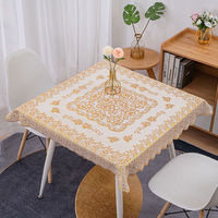 Nappe en PVC gaufré or, motif floral carré, imperméable, antidérapante, imprimée, personnalisable, avec bordure en dentelle, pour usage domestique moderne