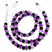 Câble de charge perlé 3-en-1 FASHLINK violet et noir – Cordon de charge rapide USB multi-appareils