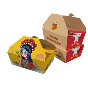 Wegwerp Fast Custom Food Pakket Doos Kraftpapier Olie Proof Food Box Afhaaldoos Bedrukt Papier Fast Food Verpakking