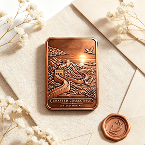 Barre de cuivre d'investissement rectangulaire de 1 kg, 99,9 % de cuivre pur, motif Grande Muraille en relief, pour les amateurs de métal - Product Image 6