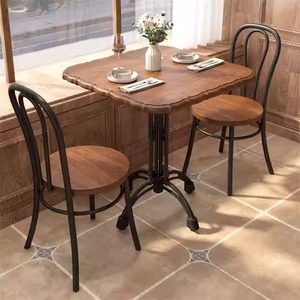 Juego de Mesa y Sillas de Comedor de Madera Maciza con Estructura de Acero Metálico para Restaurante, Apartamento, Almacén o Villa - Product Image 5