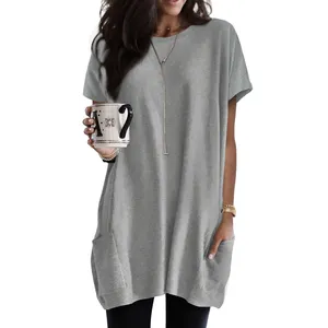 Hot Sale Long Tops Ladies Women Side Pocket Plain Tunic Top for Leggings