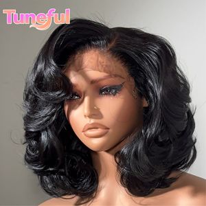 Bouncycury encaje Frontal pelucas cortas de cabello humano fábrica al por mayor diseño de moda barato 13*4 pelo chino transparente largo - Product Image 1