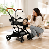 Poussette pliable pour animaux de compagnie à une main T902, cadre noir, poussette pour chien et chat, roues amortissantes, doublure lavable, porte-gobelet, 20 kg