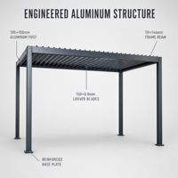 Pergola automatique en aluminium imperméable avec revêtement en poudre pour terrasse, balcon, jardin, patio, cour arrière, gazebo de jardin extérieur