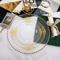 Ensemble de fête jetable en plastique de 175 pièces, assiettes transparentes dorées gaufrées de 7,5 pouces + 10,25 pouces + couverts, fourchettes, cuillères, gobelets
