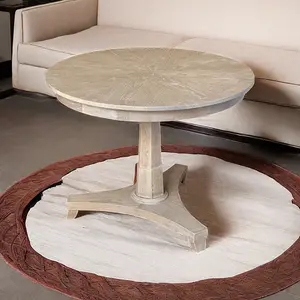Clássico Moderno Carvalho Solid Wood Round Tabletop Coluna Hexagonal Tri-foil Shaped Base Mesa De Jantar D135