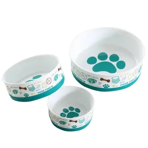 Grosir Silicone Ring Non-Slip Desain Anjing Fashion Dicetak Keramik Mangkuk Hewan Peliharaan