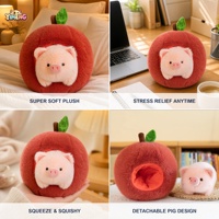 Afneembare Apple Piggy Pluche Speelgoed Zachte Gevulde Omkeerbare Fruitdier Knuffel Cadeau 100% Polyester Knuffel