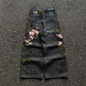 Jeans en denim brut selvedge de haute qualité, coupe baggy, pour hommes, avec broderie artistique, jambe <span class=keywords><strong>large</strong></span>, style vintage, MOQ, marque privée - Product Image 1