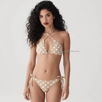 Bikini violet sur mesure tailles XXS - XXXXL avec pois blancs, maillot de bain sexy à découpes croisées dos nu deux pièces pour femme, faible MOQ