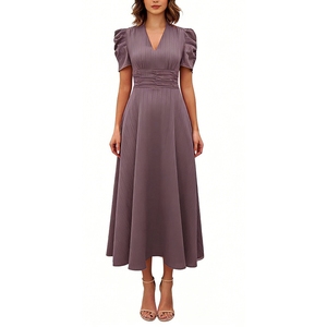 เดรสยาวรัดรูปเอวสำหรับผู้หญิง - เดรสแขนพองคอวีแบบเป็นทางการแฟชั่น - Product Image 5