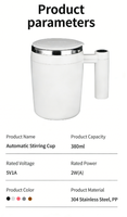 Tasse à café personnalisée 380ml à agitation automatique tasse de mélange magnétique en acier inoxydable sans couture rechargeable avec poignée