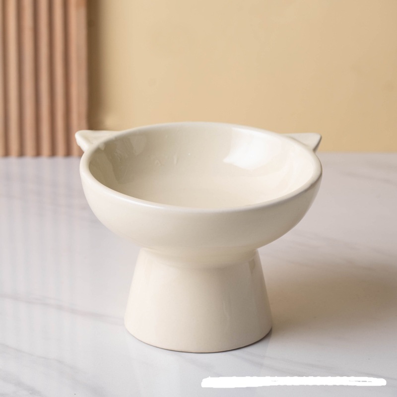 Gamelle haute pour chat beige