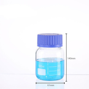 Pot en verre cylindrique transparent à large ouverture GL80 avec bouchon à vis bleu 500 ml 1000 ml 250 ml – Bouteille de stockage pour milieux de culture - Product Image 2