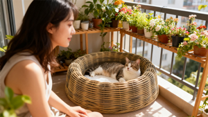 Ganzjahres-Haustier-Rattanhaus Umweltfreundliches Komfortables Haustierbett für Pelzige Freunde Weiden-Kunsthandwerk Katzenhaus - Product Image 3