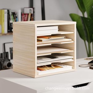 Solid Wood Multi Layer <b>File</b> Storage Rack 5 Floors Office Desktop <b>Organizer</b> Stackable Book Shelf - Product Image 5