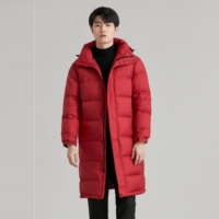 Manteau d'hiver rembourré à capuche noir pour homme, parka longue et chaude avec poignets à boutons-pression et poches latérales