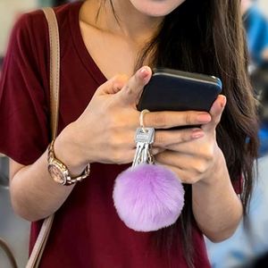 Stock Wholesale Pom Poms Keychain for Women Pompoms Bag Charms Heart Purse Tote Wallet Handbag Car Key <b>Ring</b> Accessory - Product Image 5